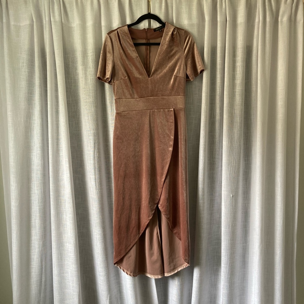 Dynamite Rose Gold High-Low Velvet Dress